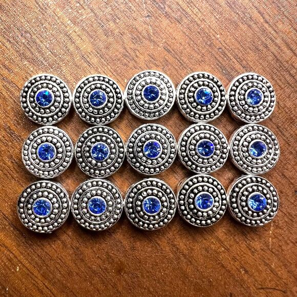 Jewelry Making Lot Pewter and Crystal Round Spacers Silver and Sapphire Blue - Picture 1 of 12
